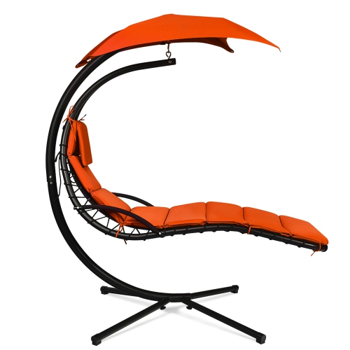 Gymax Patio Hammock Swing Chair Hanging Chaise w/ Cushion Pillow Canopy Orange