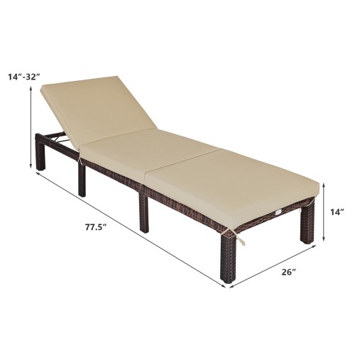 Gymax 2 PCS Patio Rattan Chaise Lounge Chair Recliner Outdoor w/ 6 Positions Cushion