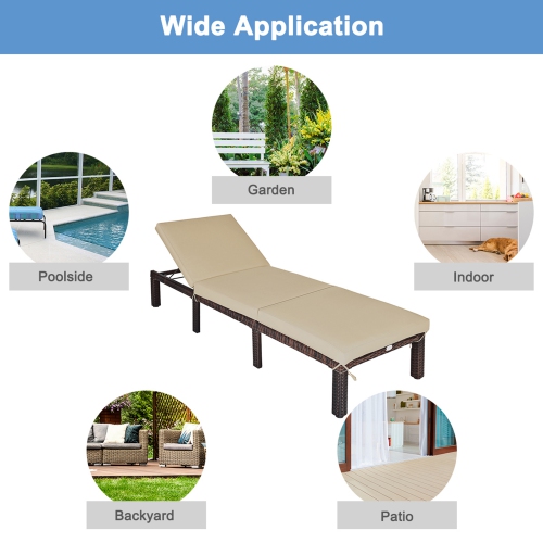 Gymax 2 PCS Patio Rattan Chaise Lounge Chair Recliner Outdoor w/ 6 Positions Cushion