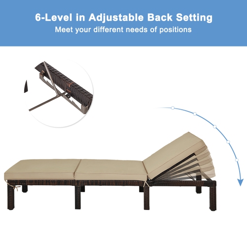 Gymax 2 PCS Patio Rattan Chaise Lounge Chair Recliner Outdoor w/ 6 Positions Cushion