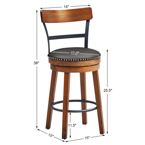 Gymax Set of 2 BarStool 25.5'' Swivel Counter Height Dining Chair with Rubber Wood Legs