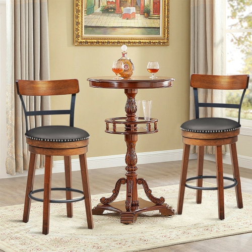Gymax Set of 2 BarStool 25.5'' Swivel Counter Height Dining Chair with Rubber Wood Legs