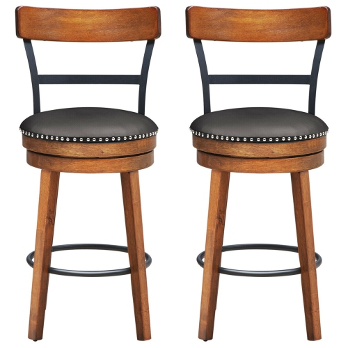 Gymax Set of 2 BarStool 25.5'' Swivel Counter Height Dining Chair with Rubber Wood Legs