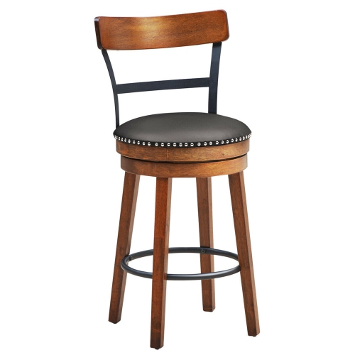 Gymax Set of 2 BarStool 25.5'' Swivel Counter Height Dining Chair with Rubber Wood Legs