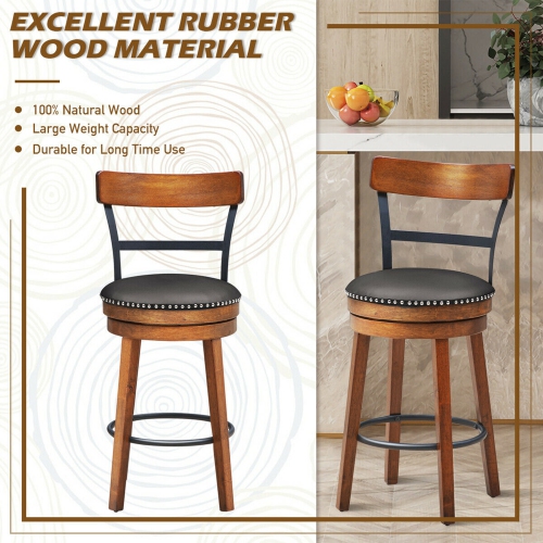 Gymax Set of 2 BarStool 25.5'' Swivel Counter Height Dining Chair with Rubber Wood Legs