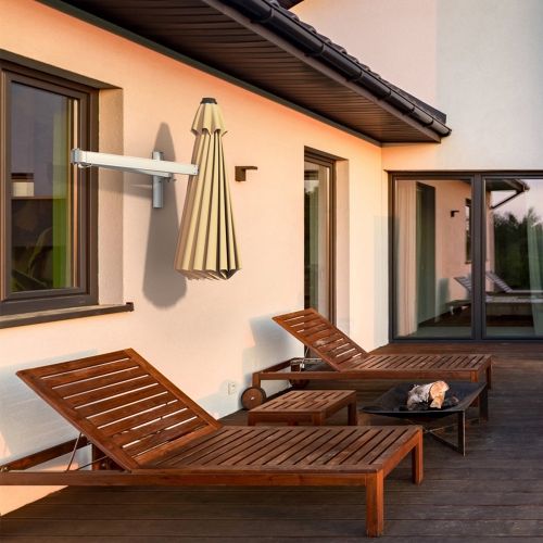 Gymax 8FT Patio Wall Mounted Cantilever Umbrella Parsol w/ Adjustable Pole Beige