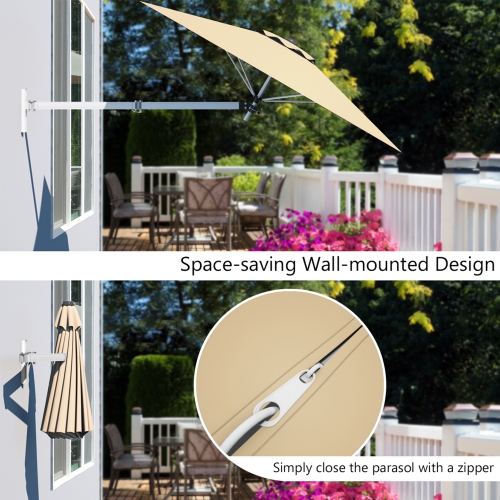Gymax 8FT Patio Wall Mounted Cantilever Umbrella Parsol w/ Adjustable Pole Beige