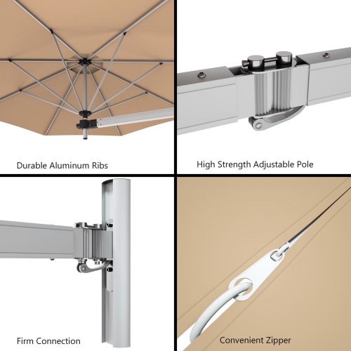 Gymax 8FT Patio Wall Mounted Cantilever Umbrella Parsol w/ Adjustable Pole Beige