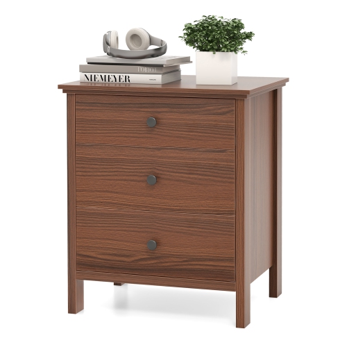 Gymax 3-Drawer End Table Nightstand Beside Accent Table Brown Bedroom