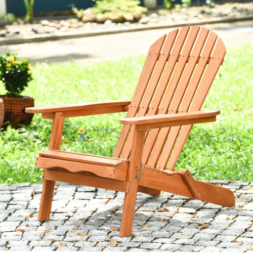Image 1 de 10.. Gymax- Chaise de Jardin Adirondack en Eucalyptus , Chaise d’extérieur Pliable en Bois Naturel