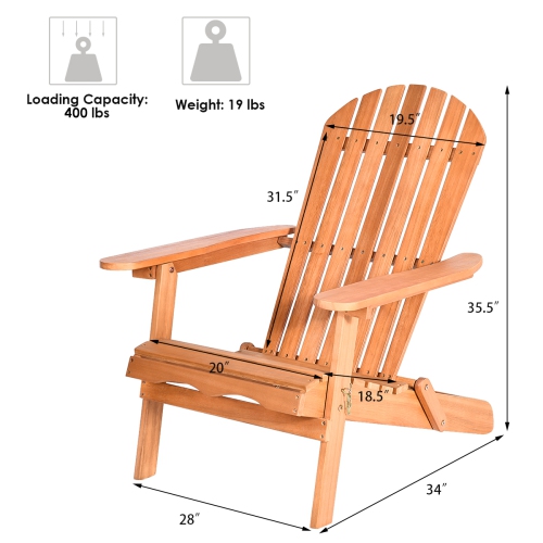 Gymax Eucalyptus Adirondack Chair Foldable Outdoor Wood Lounger Chair Natural