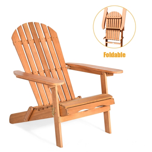 Gymax Eucalyptus Adirondack Chair Foldable Outdoor Wood Lounger Chair Natural