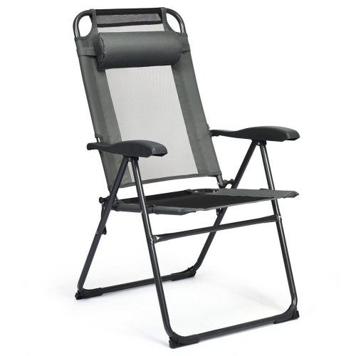 Gymax 4PC Folding Chairs Adjustable Reclining Chairs with Headrest Patio Garden Grey
