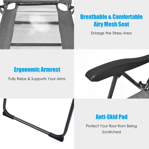 Gymax 4PC Folding Chairs Adjustable Reclining Chairs with Headrest Patio Garden Grey