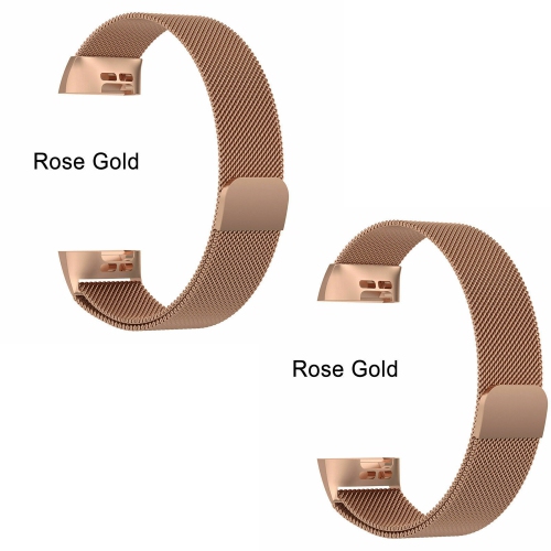 2 Pack For Fitbit Charge 3 / 4 Strap Replacement Metal Stainless Steel Magnet Wristband Band (Rose Gold/ Large)