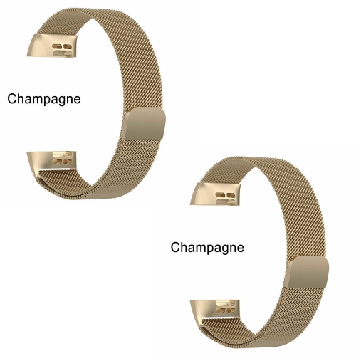 2 Pack For Fitbit Charge 3 / 4 Strap Replacement Metal Stainless Steel Magnet Wristband Band (Champagne / Large)