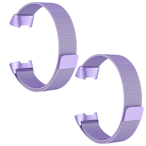 2 Pack For Fitbit Charge 3 / 4 Strap Replacement Metal Stainless Steel Magnet Wristband Band (Lavender / Small)