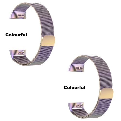 2 Pack For Fitbit Charge 3 / 4 Strap Replacement Metal Stainless Steel Magnet Wristband Band (Colorful / Small)