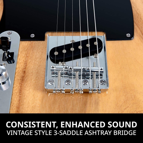 LyxPro 39” Electric Telecaster Left Hand Guitar | Full-Size Paulownia Wood Body, 3-Ply Pickguard, C-Shape Neck, Ashtray Bridge, Quality Gear Tuners,