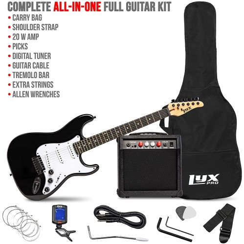 LyxPro Electric Guitar 39" inch Complete Beginner Starter kit Full Size with 20w Amp, Package Includes All Accessories, Digital Tuner, Strings,
