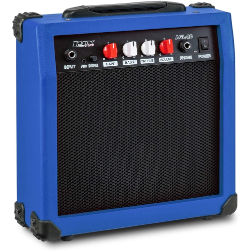 LyxPro Electric Guitar Amp 20 Watt Amplifier Built In Speaker Headphone Jack And Aux Input Includes Gain Bass Treble Volume And Grind - Blue