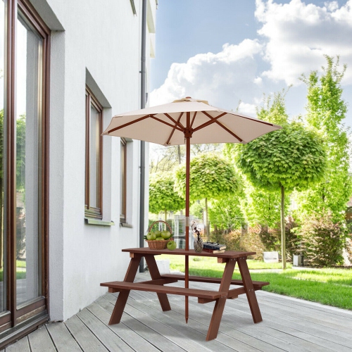 Table de pique-nique GYMAX à 4 places pour enfants avec Parasol Pliable