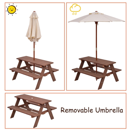 Table de pique-nique GYMAX à 4 places pour enfants avec Parasol Pliable