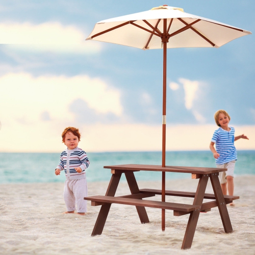 Table de pique-nique GYMAX à 4 places pour enfants avec Parasol Pliable
