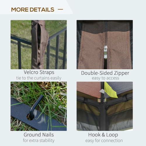 Outsunny 10' x 10' Outdoor Patio Gazebo Canopy with Double Tier Roof, Removable Mesh Curtains, Display Shelves, Top Hooks, Coffee