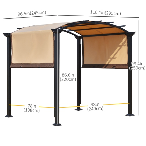 Outsunny 10' x 8' Outdoor Retractable Canopy Pergola Steel Frame Patio Pergola Shelter Sun Shade with Arc Roof, Beige