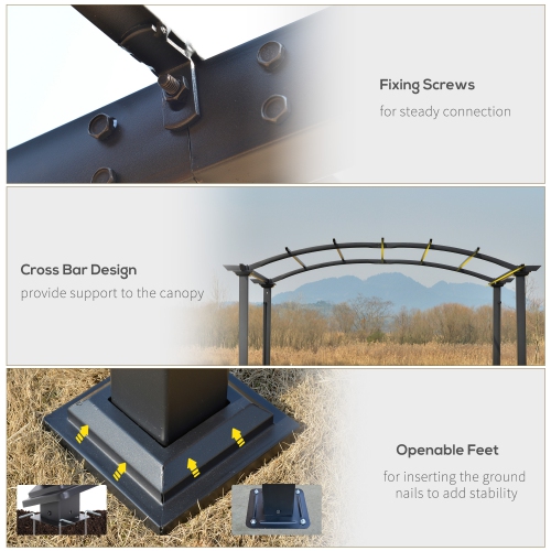 Outsunny 10' x 8' Outdoor Retractable Canopy Pergola Steel Frame Patio Pergola Shelter Sun Shade with Arc Roof, Beige