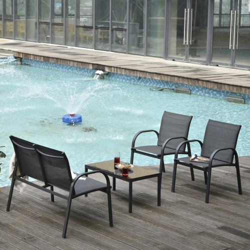 Outsunny 4-Piece Patio Furniture Set Garden Conversation Set with Loveseat, Single Chairs and Coffee Table for Backyard Poolside Balcony