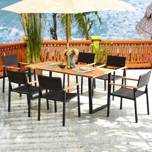 Gymax Patented 7PCS Patio Garden Dining Set Outdoor Dining Furniture Set w/ Umbrella Hole