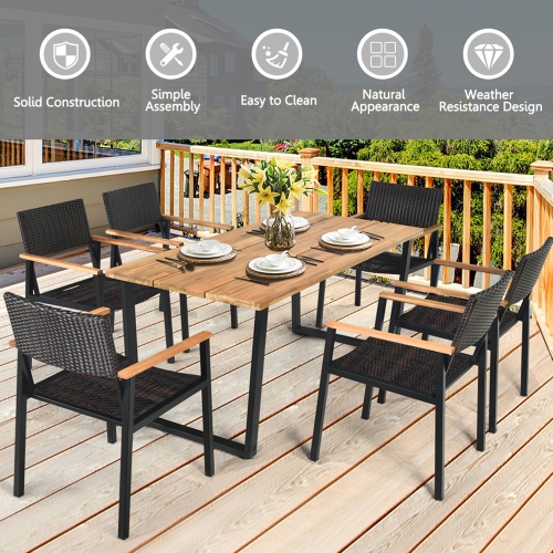 Gymax Patented 7PCS Patio Garden Dining Set Outdoor Dining Furniture Set w/ Umbrella Hole
