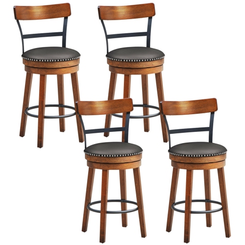 GYMAX  Set Of 4 Barstool 25.5" Swivel Counter Height Dining Chair With Rubber Wood Legs
