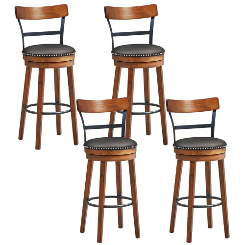 GYMAX  Set Of 4 Barstool 30.5" Swivel Pub Height Dining Chair With Rubber Wood Legs