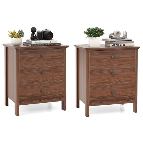 Gymax Set of 2 Nightstand Beside End Side Table Accent Table Brown