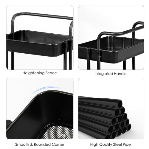 Gymax 3 Tier Rolling Cart W/Wheels Practical Handle&ABS Storage Basket Organizer Black