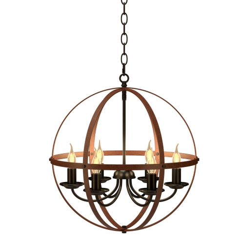 GYMAX  6-Light Orb Chandelier Rustic Vintage Ceiling Lamp W/bronze Finish Light Fixture