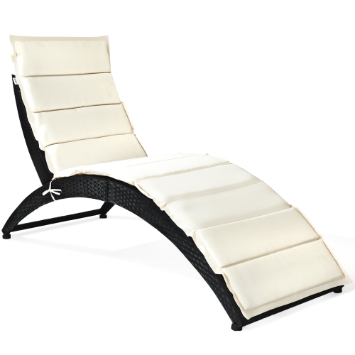 Gymax Foldable Rattan Wicker Chaise Lounge Chair w/ Cushion Patio Outdoor