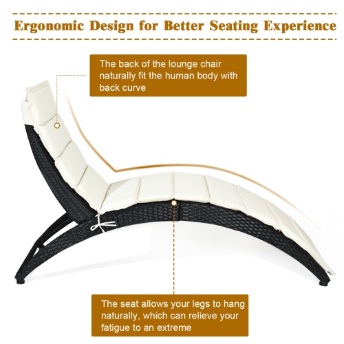 Gymax Foldable Rattan Wicker Chaise Lounge Chair w/ Cushion Patio Outdoor