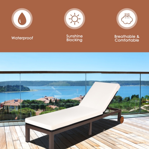 Gymax 2PCS Patio Adjustable Rattan Recliner Chaise Lounge Chair w/ Cushion Wheels