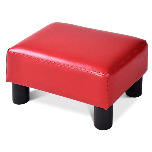 GYMAX  Pu Leather Ottoman Rectangular Footrest Small Stool /white In Black/red