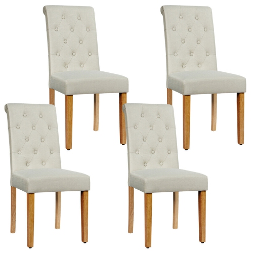 GYMAX  4PCs Upholstered Dining Chair High Back Armless Chair W/ Wooden Legs In Beige