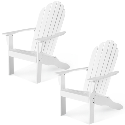 Gymax 2PCS Wooden Classic Adirondack Chair Lounge Chair Outdoor Patio White