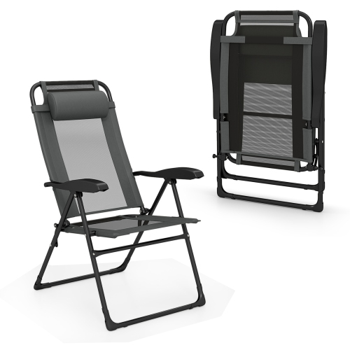GYMAX  Outdoor Folding Chairs Set Of 2 Patio Adjustable Chairs W/ Armrests & 7-Level Backrest