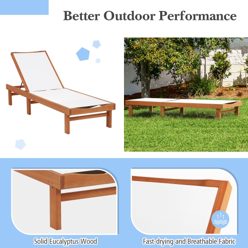 Gymax Wooden Chaise Lounge Chair Recliner Patio Outdoor w/ Adjustable Backrest