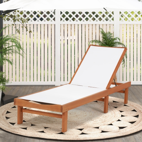 Gymax Wooden Chaise Lounge Chair Recliner Patio Outdoor w/ Adjustable Backrest