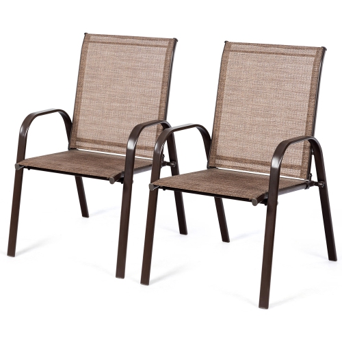 Gymax Set of 2 Patio Chairs Dining Chairs Garden Outdoor w/ Armrest Steel Frame