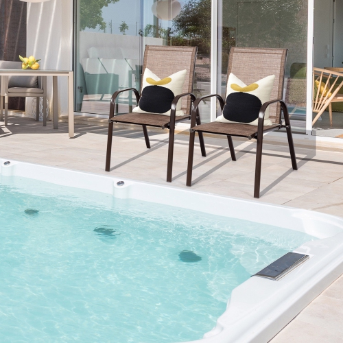 Gymax Set of 2 Patio Chairs Dining Chairs Garden Outdoor w/ Armrest Steel Frame